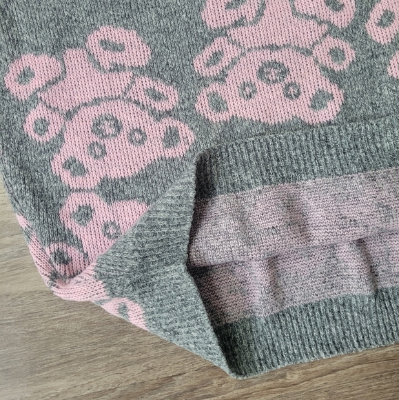 Vintage Arielle Teddy Bear Koala Acrylic Sweater Gray & Pink 80s 90s Kawaii M/L - Picture 9 of 14
